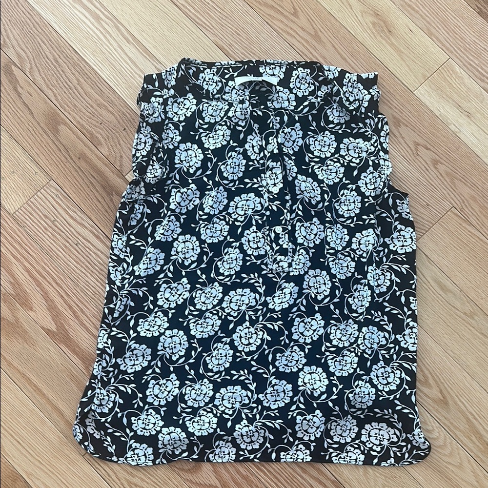 LOFT Black and White Tie Front Blouse